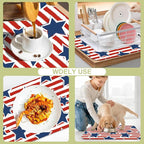 Dish Drying Mat Watercolor Blue Star Red Stripes Kitchen Mat 12"x19" Bsorbent - Image 7