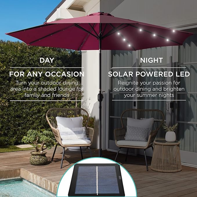Best Choice Products 10ft Solar Polyester LED Lighted Patio Umbrella w/Tilt Adjustment and UV-Resistant Fabric - Image 3