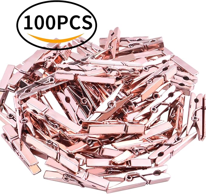 Mini Plastic Clips, 100 Pieces Rose Gold Photo Paper Pegs Clothespins Craft - Image 4