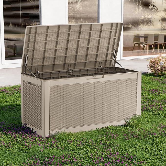 120 Gallon Waterproof Outdoor Storage Box,Resin Deck Box,Lockable Outside Storage Box Container for Patio Furniure,Garden,Pool Tools (120 Gallon,Grey) - Image 4