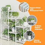 Bamworld Indoor Plant Stand Outdoor White Shelf Bamboo Plant Table for Multiple Plants 3 Tiers 7 Pots Ladder Holder Pot Window Garden Balcony Living Room - Image 6