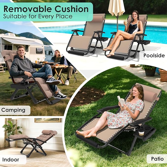 Suteck Oversized Zero Gravity Chair,29In XL Lounge Chair w/Removable Cushion&Headrest, Reclining Camping Chair w/Upgraded Lock and Footrest, Reclining Patio Chairs Recliner for Indoor Outdoor - Image 3