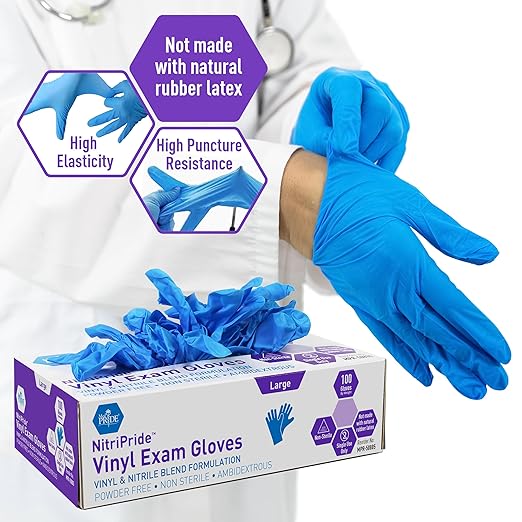 MED PRIDE Nitrile/Vinyl Blend Exam Gloves, Powder-Free, Latex-Free, Disposable - Image 3