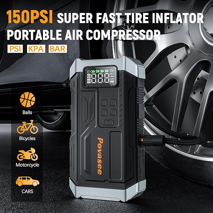 5000A Jump Starter with Air Compressor, Car Jumper Starter Portable with 150PSI - Image 3