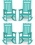 Oversized Rocking Chairs Outdoor Set of 4, High Back Porch Rocking Chair, HDPE All Weather Resistant Patio Chairs, 380lbs Weight Capacity, Lake Blue by Suunyn