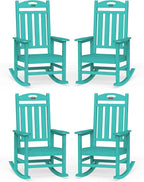 Oversized Rocking Chairs Outdoor Set of 4, High Back Porch Rocking Chair, HDPE All Weather Resistant Patio Chairs, 380lbs Weight Capacity, Lake Blue by Suunyn