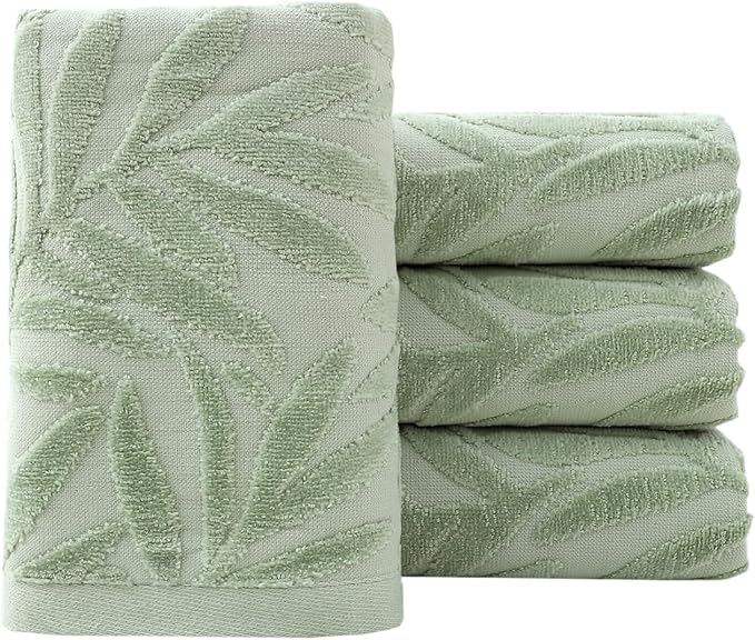 Pidada Hand Towels Set of 4 Leaf Pattern 100% Cotton Absorbent Soft Decorative by Pidada