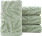 Pidada Hand Towels Set of 4 Leaf Pattern 100% Cotton Absorbent Soft Decorative by Pidada