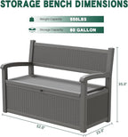 80 Gallon Outdoor Storage Box, Resin Patio Furniture with Armrest, Lockable Deck Box with Waterproof and UV Resistant for Patio Cushions, Garden Tools and Pool Supplies, Grey - Image 2