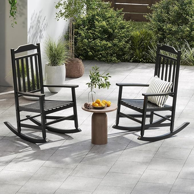 Patio Rocking Chair Outdoor Set of 4,Weather Resistant Poly Resin Oversized Porch Rocker,High Back Smooth Design,350lb Weight Capacity,Indoor Outdoor Use(4, Black) - Image 8