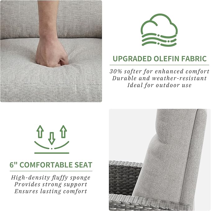 IDEALHOUSE Wicker Outdoor Recliner Reclining Patio Chairs with Adjustable Back & Footrest 150° Lay-Flat Reclining with Air Pump Rattan Flip-Up Side Table Outdoor Lounge Chairs for Pool Deck Balcony - Image 9