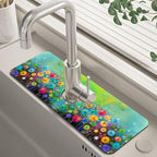 Abstract Blue and Red Flowers Dish Drying Mat by Unknown