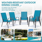 Outdoor Stackable Chairs Set of 6, Stacking Patio Chairs with Textilene Fabric, Outside Furniture for Garden Backyard Balconie Poolside Deck, Blue - Image 6