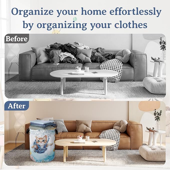Cute Cat Laundry Basket, Foldable Oxford Cloth Sea Turtle Fish Coral Laundry - Image 5