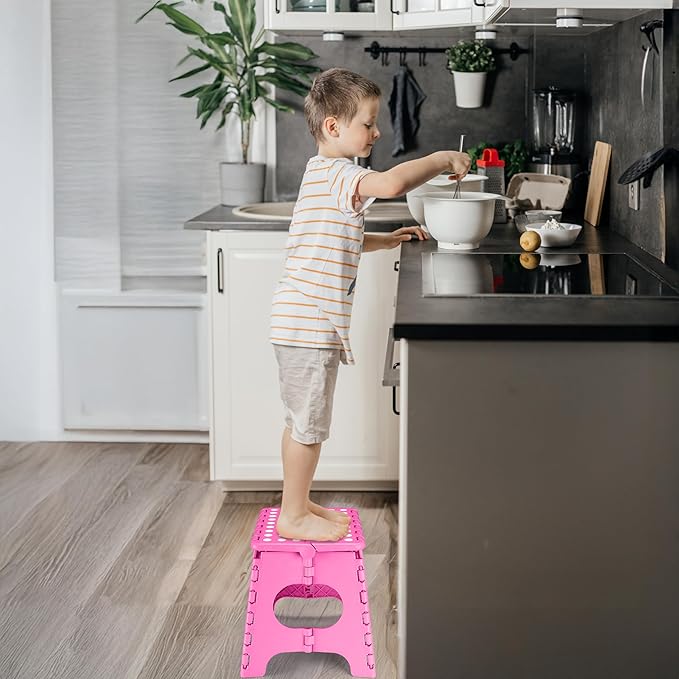 Delxo Folding Step Stool,11 Inch Non-Slip Foldable Step Stools for Kids and Adult,Portable Lightweight Small Folding Stool with Handle for Kitchen Bathroom in Pink,1 Pack - Image 3