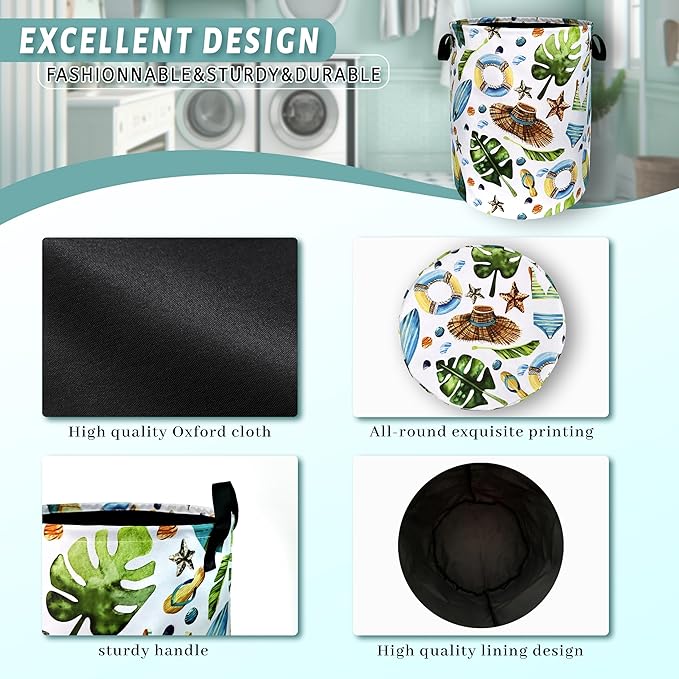 Funny Hawaii Laundry Hamper Surf Beach Elements Colorful Laundry Basket - Image 4