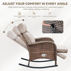 Zero Gravity Patio Rocking Wicker Recliner Chair - Wicker Outdoor Lounge Chair with Adjustable Backrest & Footrest, All Weather Reclining Rocker Chairs with Thick Cushion for Pool Deck Beige - Image 6