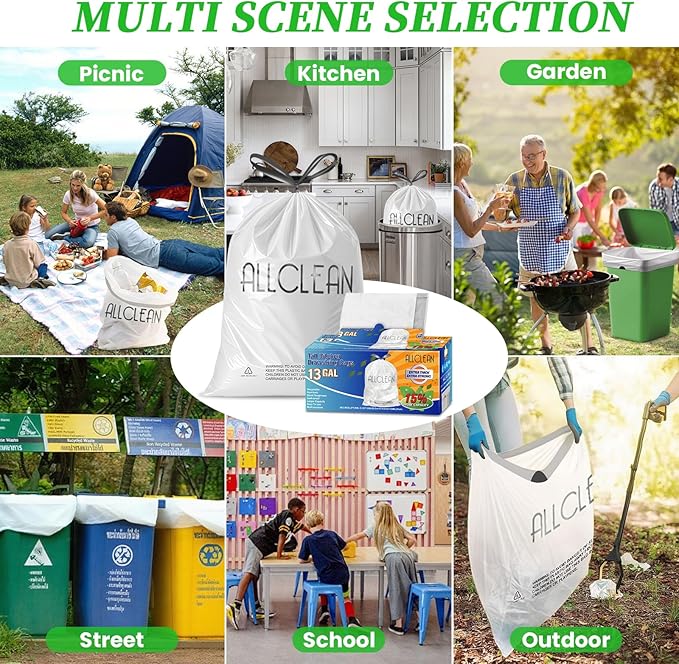 Trash Bags 13 Gallon Tall Kitchen Drawstring Garbage Bags, Fit 13 Gal Bins - Image 9