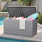 JUMMICO 270 Gallon Outdoor Storage Deck Box with Divider, Double Wall Storage Box with Lockable Lid for Garden Tools, Pools Supplies (Gray) - Image 7