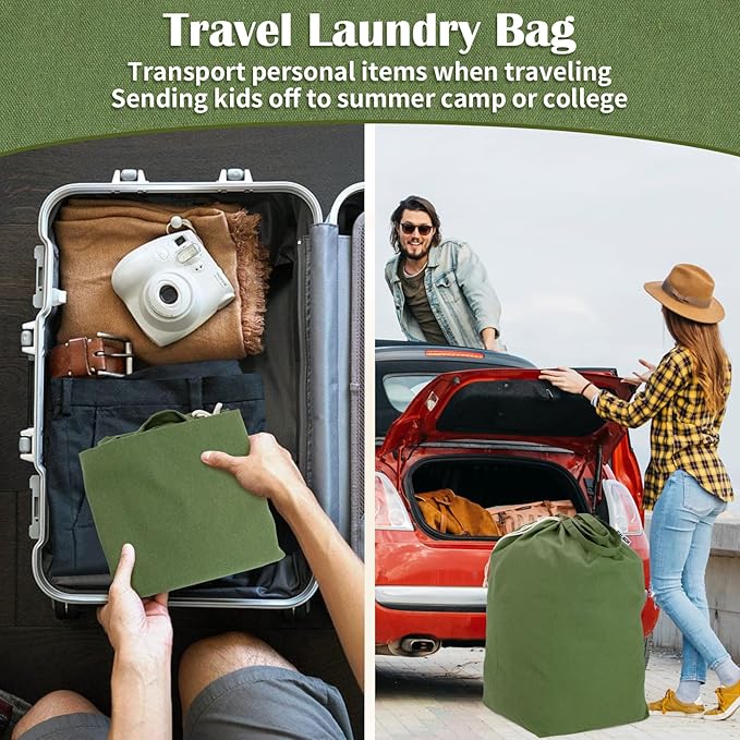 Canvas Laundry Bags with Handles & Rectangular Base, Washable Cotton Drawstring - Image 6