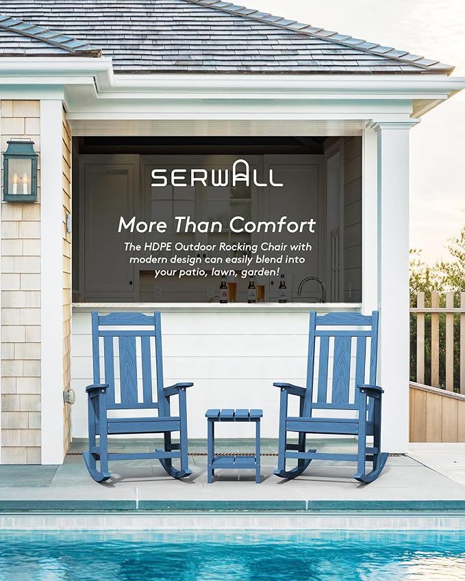 SERWALL Outdoor Rocking Chair Blue Set of 8, All Weather Patio Rocking Chair, HDPE Poly Rocking Chair for Adults, Heavy Duty Front Porch Rocker - Image 6