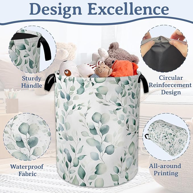 Eucalyptus Spring Botanical Laundry Basket, Foldable Oxford Cloth Laundry Hamper - Image 4