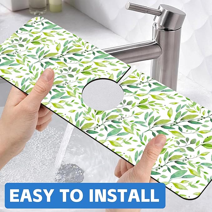 Tropical Eucalyptus Leaves Kitchen Sink Splash Guard Mat Absorbent Fast Drying - Image 6