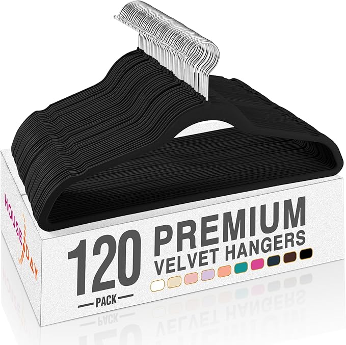 HOUSE DAY Black Velvet Hangers 120 Pack, Premium Clothes Non-Slip Felt Hangers by HOUSEDAY