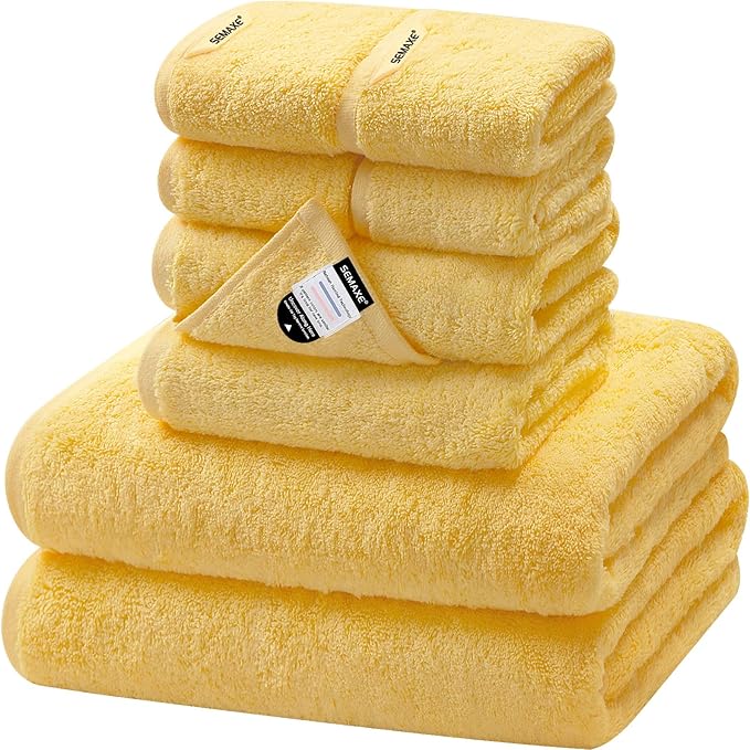 SEMAXE Yellow Bath Towel Set, 100% Cotton Absorbent Bathroom Towels by SEMAXE