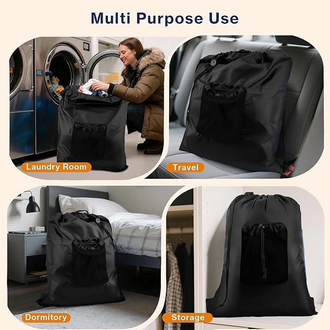 2-Pack Backpack Laundry Bags, Heavy Duty Laundry Bag Backpacks - Image 7