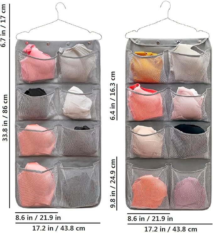 Dual Sided Hanging Closet Organizer Durable Socks Stocking Clothes Bra - Image 7