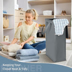 Slim Laundry Basket with Lid and Handles, Foldable Laundry Basket - Image 5