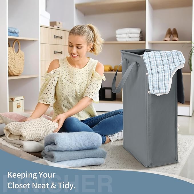 Slim Laundry Basket with Lid and Handles, Foldable Laundry Basket - Image 5