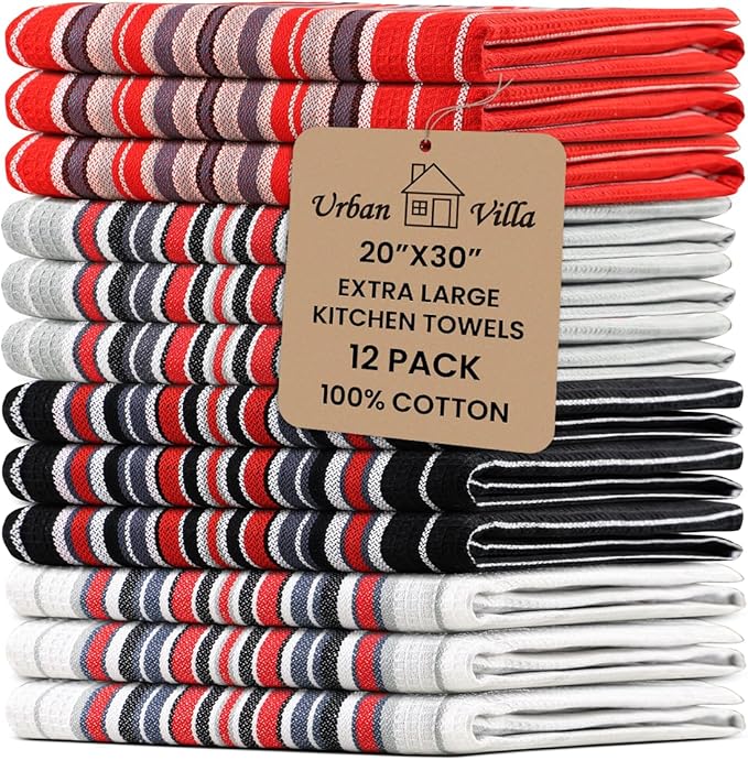Urban Villa Kitchen Towels Extra Large Premium Salsa Stripes Dish Towels by CottonTrends