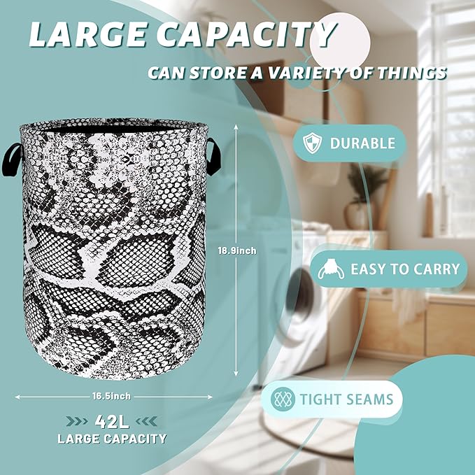 Grey White Snake Texture Laundry Hamper Snake Colorful Laundry Basket - Image 2