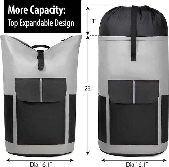 BeeGreen Grey-Black-Laundry-Bag-Backpack-Extra-Large-Heavy-Duty, 125L Portable - Image 2