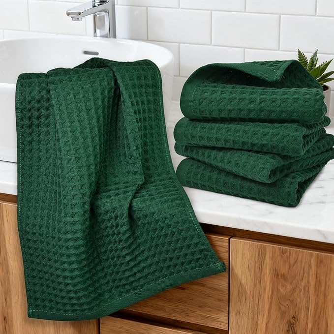 Jacquotha Waffle Hand Towels Set of 5 – Cotton, Quick Dry, Lint Free, 13” x 29” - Image 8