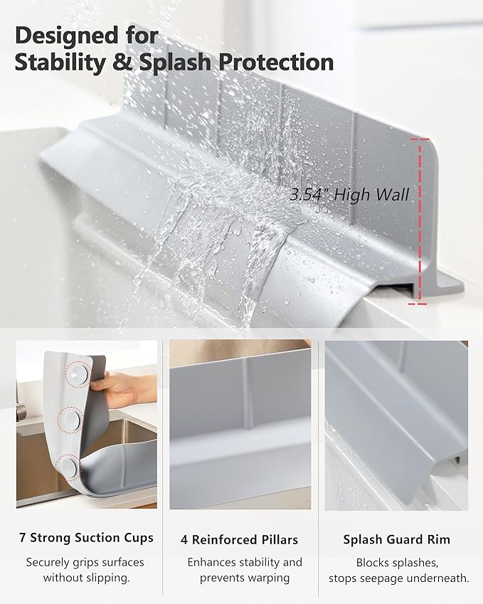 Kitchen Sink Splash Guard 23" Self-Draining Silicone Water Guard - Image 3