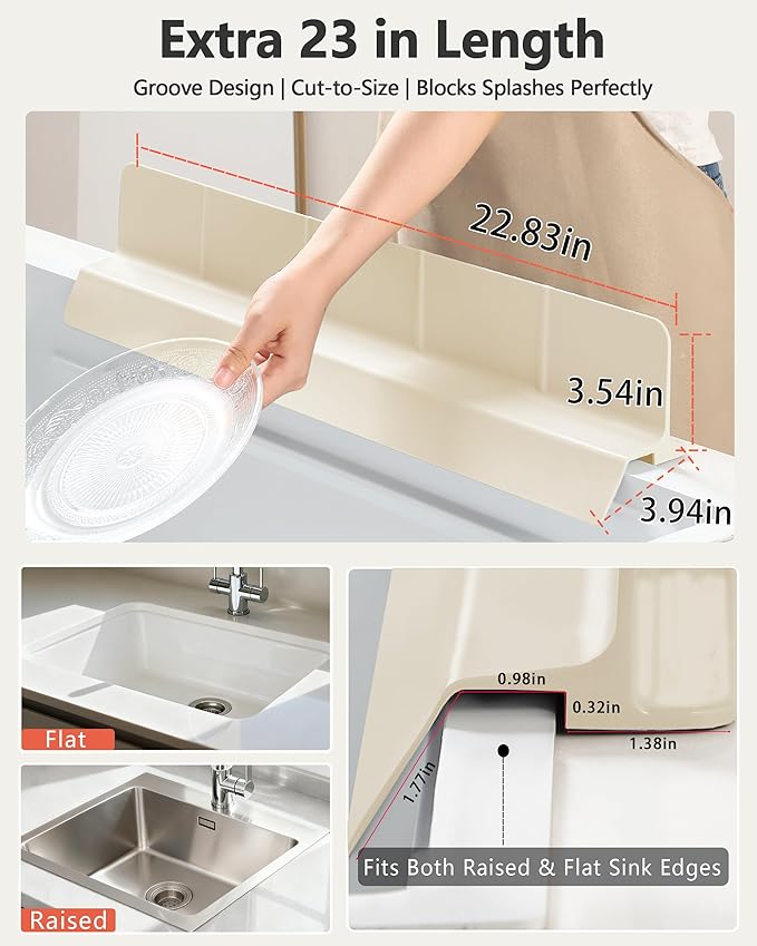 Kitchen Sink Splash Guard 23" Self-Draining Silicone Water Guard - Image 4