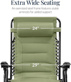 Best Choice Products Oversized Padded Zero Gravity Chair, Folding Outdoor Patio Recliner, XL Anti Gravity Lounger for Backyard w/Headrest, Cup Holder, Side Tray, Polyester Mesh - Sage Green - Image 3