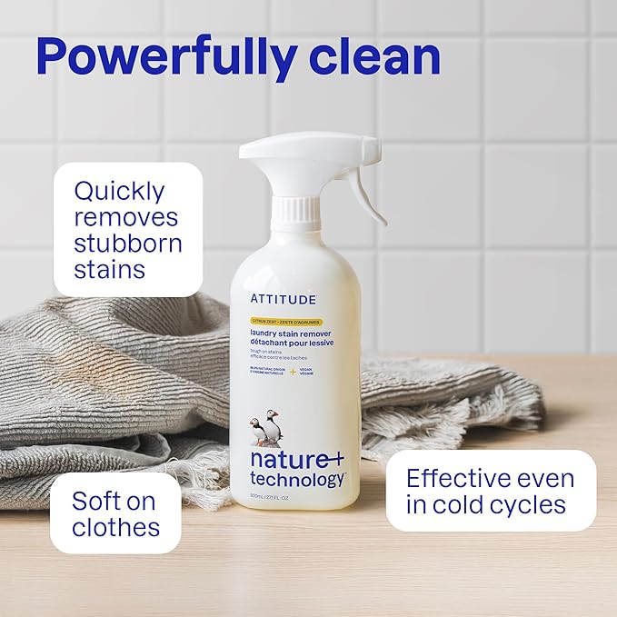 ATTITUDE Stain Remover Spray for Laundry, Removes Odors & Stains, Plant-Based & - Image 3