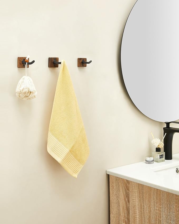 3 Pack Matte Black Wall Coat Hook Rack, Modern Coat Hooks Black Walnut Wood - Image 3