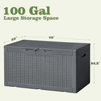 Flamaker Outdoor Storage Box 100 Gallon Waterproof Resin Deck Box Delivery Box with Air Rod Indoor Outdoor Lockable Storage Bench for Patio Cushions, Tools, Pool Accessories (Gray) - Image 6