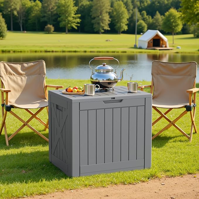 Patiowell 43 Gallon Resin Deck Box, Outdoor Storage Box for Patio Furniture, Deliveries, Pool Supplies,Waterproof and Lockable (Grey) - Image 6