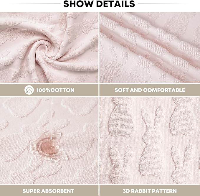 Artoid Mode 2 Pcs Pink 3D Rabbit Jacquard Easter Hand Towels - Image 7