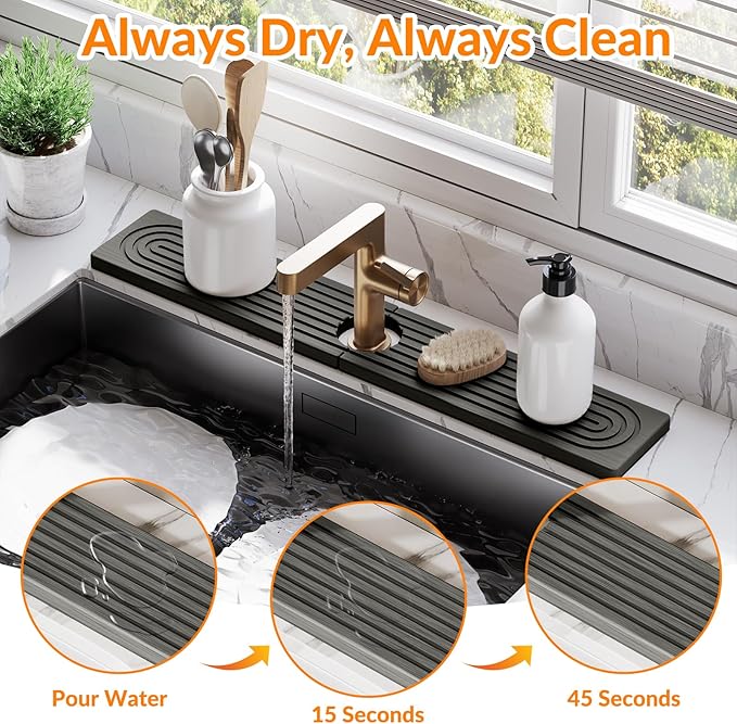 23.6 Inch Stone Faucet Mat for Kitchen Sink Splash Guard, Diatomite Sink - Image 3