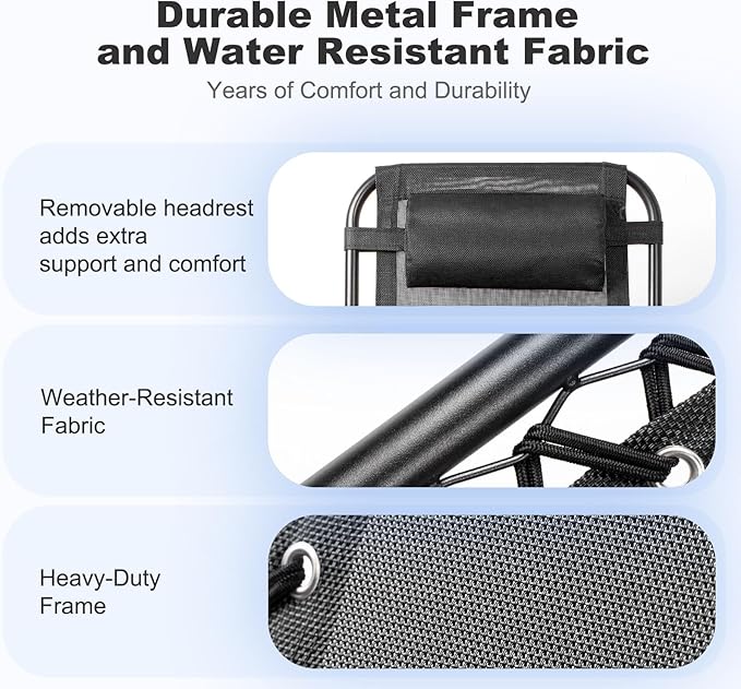 Nazhura Set of 2 Relaxing Recliners Patio Chairs Adjustable Steel Mesh Zero Gravity Lounge Chair Beach Chairs with Pillow and Cup Holder Black - Image 5