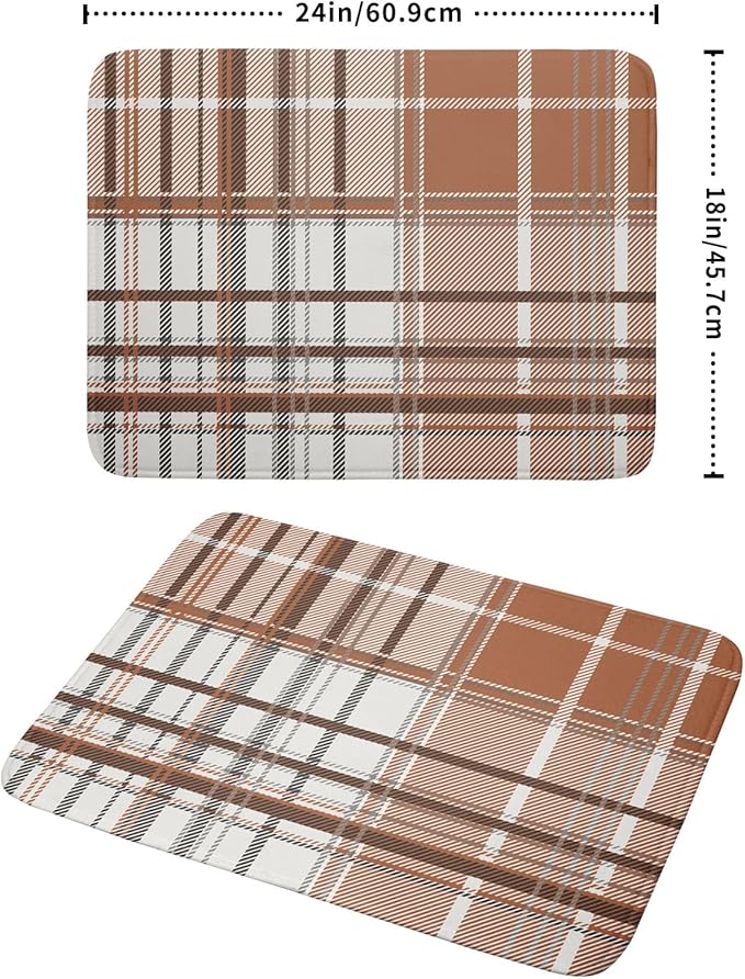 Brown White Buffalo Plaid Dish Drying Mat 18 x 24 Inch - Image 2