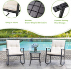 Vongrasig 3 Piece Outdoor Rocking Chair Set, PE Wicker Rattan Small Bistro Set, Front Porch Furniture Rocking Chairs Set of 2, Cushioned Patio Rocker Chair Set with Glass Table (Beige) - Image 4