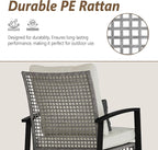 3 Piece Patio Rocking Chairs Set of 2, Outdoor Rocking Chair Bistro Set with Tempered Glass Coffee Table and Thick Lumbar Pillow Set, Front Porch Chairs for Garden, Backyard (Gray Rattan) - Image 6